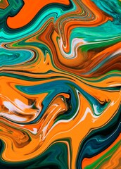 Fluid art texture. Liquid acrylic artwork with beautiful mixed paints. Background with abstract swirling paint effect. Can be used for interior poster. Trendy designs colours. Digital art illustration