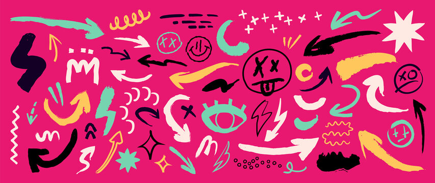 Vector Arrow doodle design vector. Hand drawn Old school tattoo vector elements.
Trendy hipster icon funny design with brush and texture. Cartoon elements.