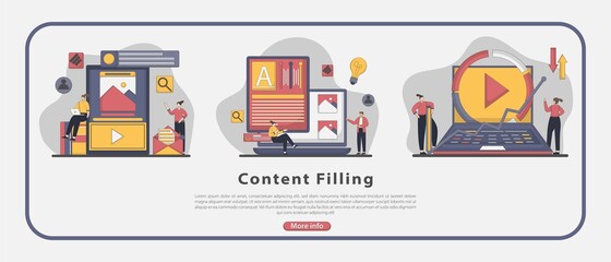 Set of Flatline design Content filling landing page concept. Can use for banner, web landing page, UI, mobile app, flyer, and another related occasion