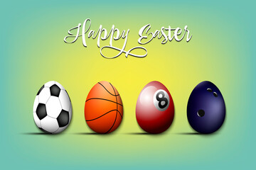 Happy Easter. Set eggs in the form of sport balls