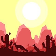 fox animal silhouette desert savanna landscape flat design vector illustration