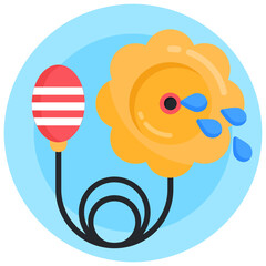
Squirt flower prank, water pump with flower, flat icon

