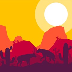 hyena animal silhouette desert savanna landscape flat design vector illustration