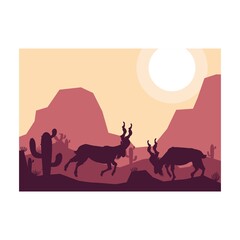 mountain goat markhor animal silhouette desert savanna landscape flat design vector illustration
