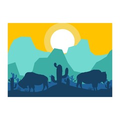 bison animal silhouette desert savanna landscape flat design vector illustration