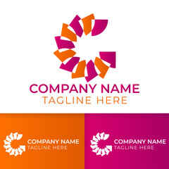 Elegant letter C logo design. 3 Concept color Letter C logo design. Gradient letter c logo