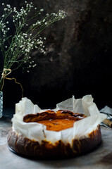 San Sebastian Cheesecake on Black Background