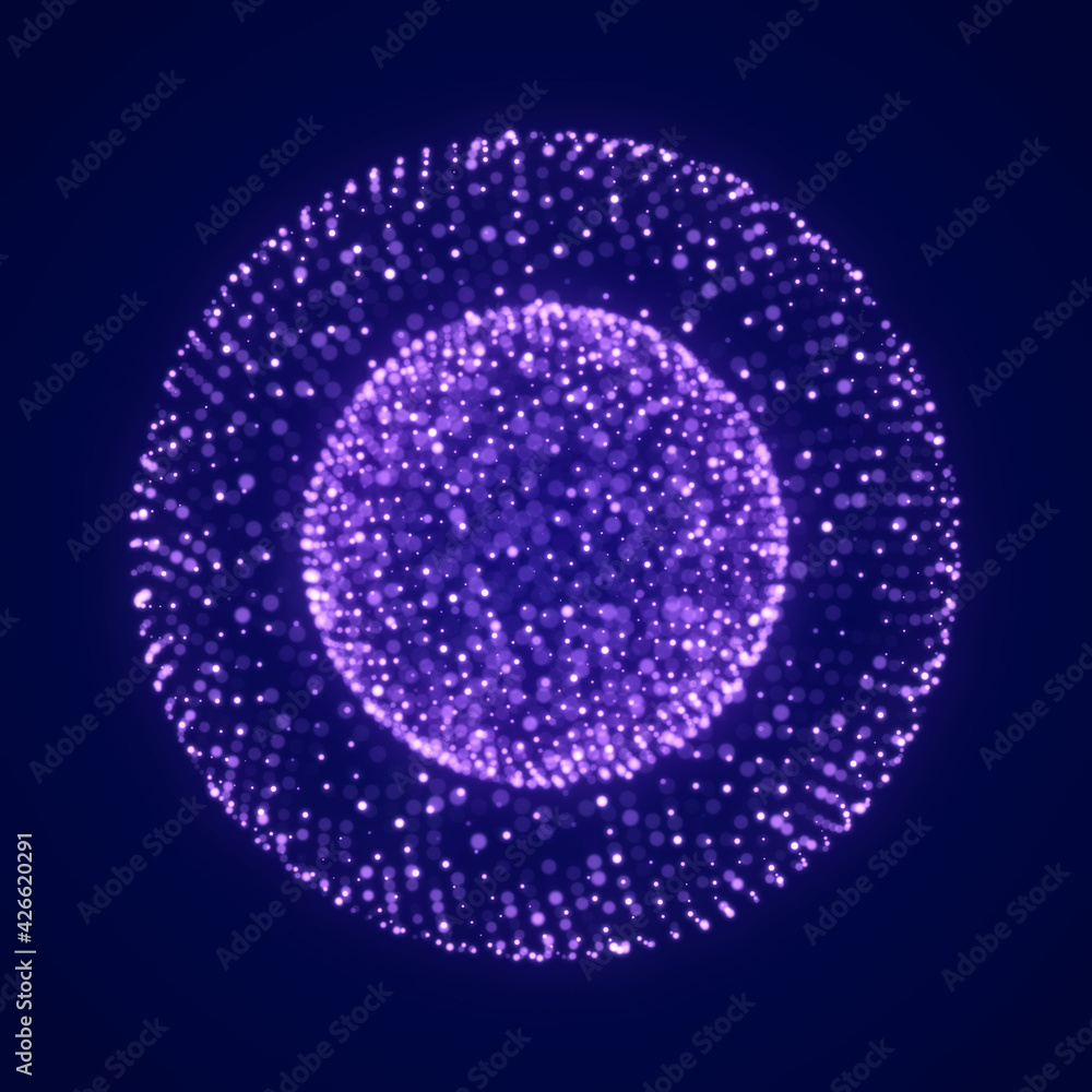 Poster blue sphere consisting of points. modern wireframe elements. technology grid sphere. 3d rendering.