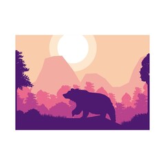 bear animal silhouette forest mountain landscape flat design vector illustration