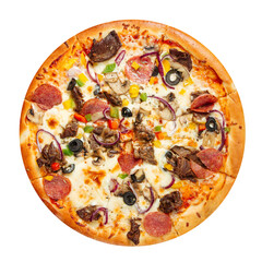 Isolated pizza with beef meat on the white background