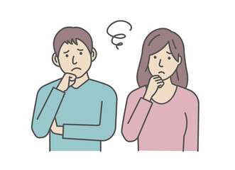 Vector Illustration of young man and woman (couple or  family etc. ) in trouble or confused.