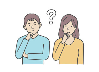 Obraz premium Illustration of a young man and woman (couple / family) having a question