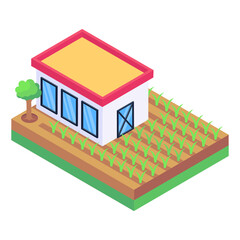 
A countryside house isometric icon with editable graphics

