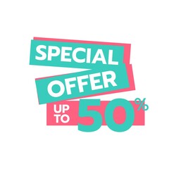 Special offer discount 50 percent Sale Deal Promotion price Tag sign shop retail business Vector illustration