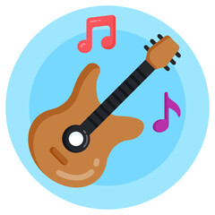 
A string music instrument icon, flat rounded design of guitar 

