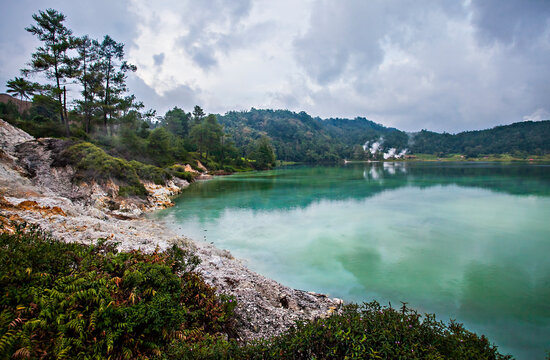 The beauty of Sulfur Lake, Linow Lake, in Tomohon, Manado, North Sulawesi, Indonesia