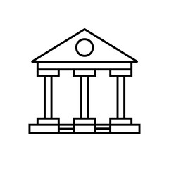 Bank building facade thin line icon in black. Ancient roman greek temple. Art museum sign. Trendy flat isolated symbol for: illustration, outline, logo, mobile, app, design, web, ui, ux. Vector EPS 10