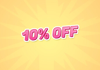 10 percent off discount word concept. 10 percent off discount on yellow background. use for cover, banner, blog.