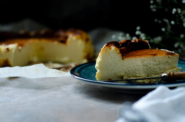 San Sebastian Cheesecake on Black Background