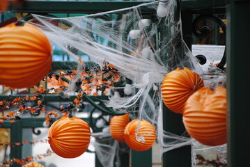Lampions et toiles d'araignées, décoration d'Halloween