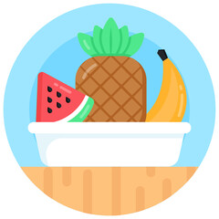 
Grab this yummy flat rounded icon of fruit plate 


