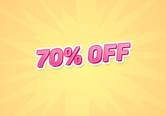 70 percent off discount word concept. 70 percent off discount on yellow background. use for cover, banner, blog.