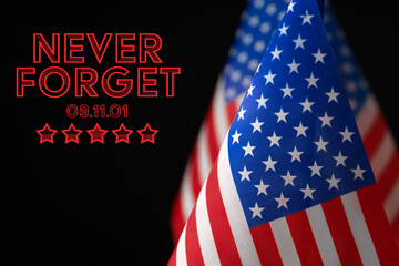 Memorial Day. American flag on black background, closeup