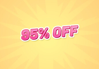 95 percent off discount word concept. 95 percent off discount on yellow background. use for cover, banner, blog.