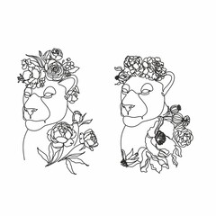 The head of a lion in a flower ornament