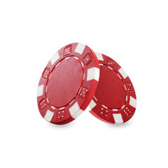 Naklejka premium Red casino chips on white background. Poker game