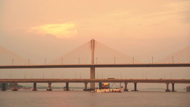 Mandovi River Bridge in daylight, also known as Atal Setu.