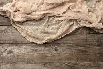 background from gray old pine boards and gauze kitchen towel