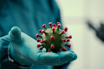 Coronavirus in doctor hand.