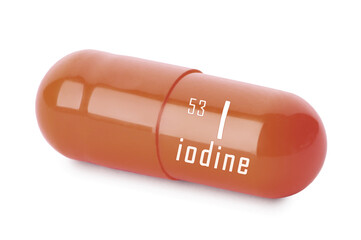 Iodine capsule on white background. Mineral element