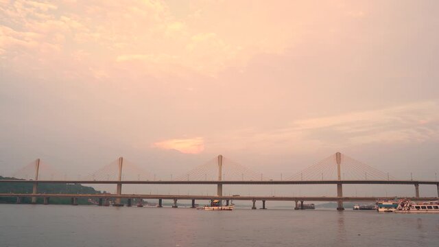 Mandovi River Bridge in daylight, also known as Atal Setu.