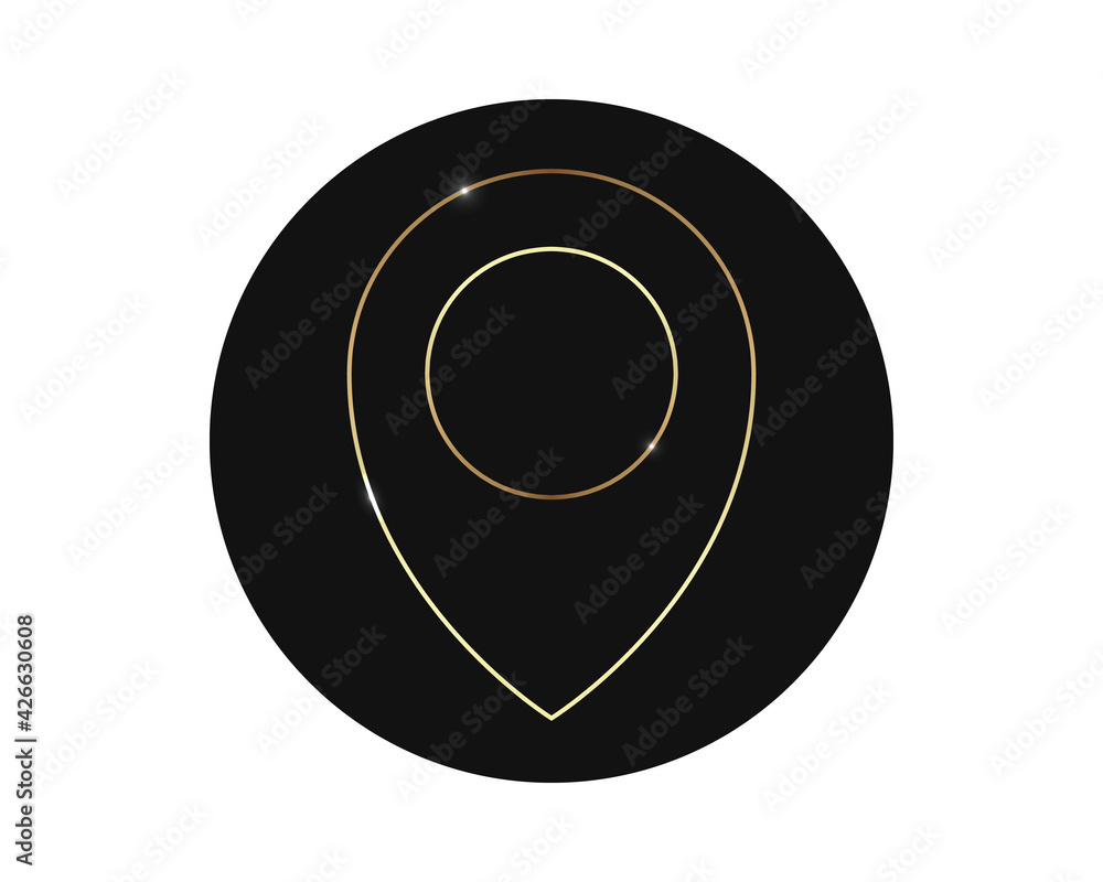 Poster golden marker location icon. vector illustration. golden map pointer isolated on dark background.