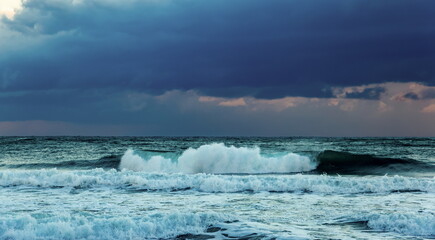 Sea waves in mediterranean sea during storm.