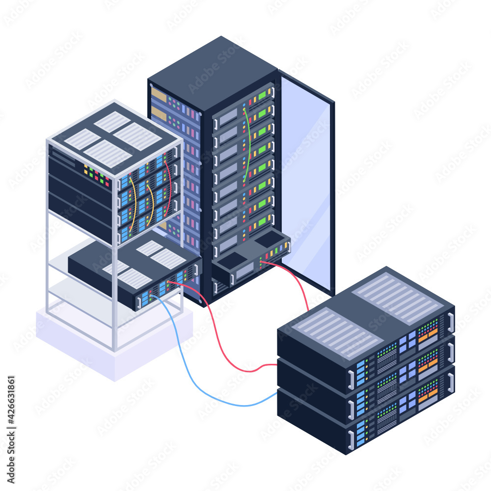 Wall mural icon of data server room in modern isometric design