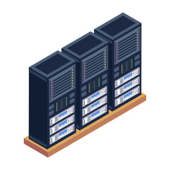 
A server room icon in isometric design, premium download 

