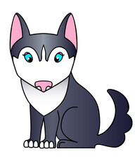 Husky. Little cute funny husky puppy - vector full color picture for childrens books and prints. Blue-eyed dog sitting - cartoon funny picture.