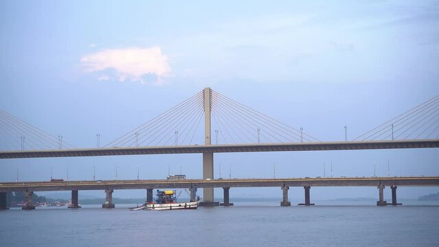 Mandovi River Bridge in daylight, also known as Atal Setu.