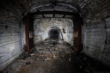 Fototapeta na wymiar tunnels of an abandoned bunker in the mountain