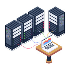 
A server room icon in isometric design, premium download 

