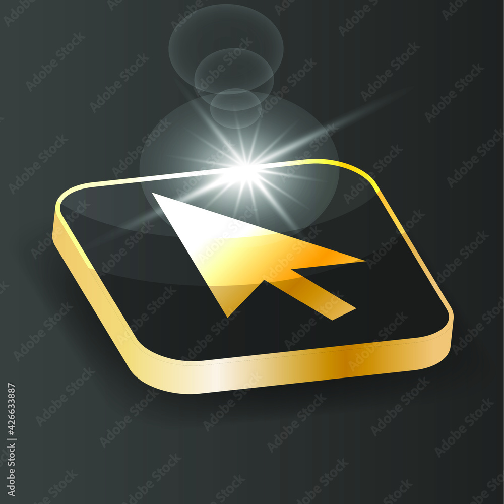 Aufkleber Golden Isometric cursor icon. Computer mouse click pointer cursor arrow symbol button on a black background.  3d Vector