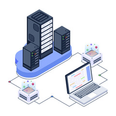 
A server room icon in isometric design, premium download 

