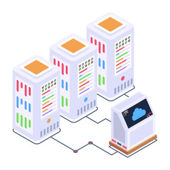 
A server room icon in isometric design, premium download 

