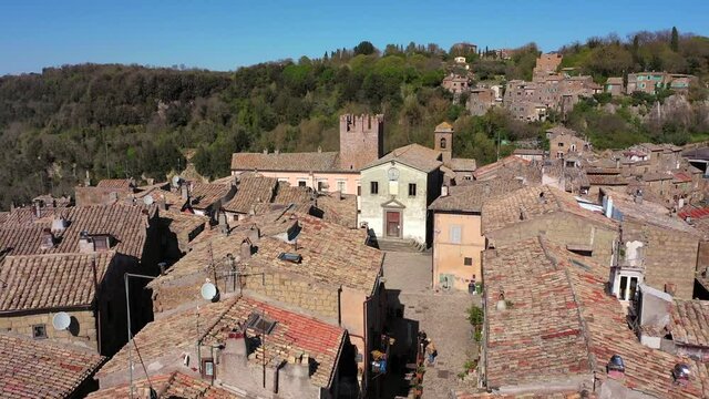 Aerial view of the village of Calcata Vecchia in the province of Viterbo
Calcata, a small village built on a tuff mountain (calanchi)