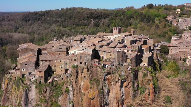 Aerial view of the village of Calcata Vecchia in the province of Viterbo
Calcata, a small village built on a tuff mountain (calanchi)