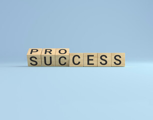 Process for success concept. Wooden cube block flip over word process to success on blue studio background.