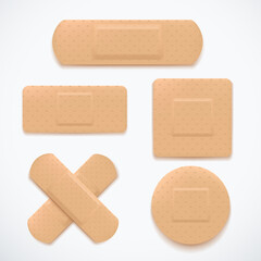 set of realistic aid bands on white